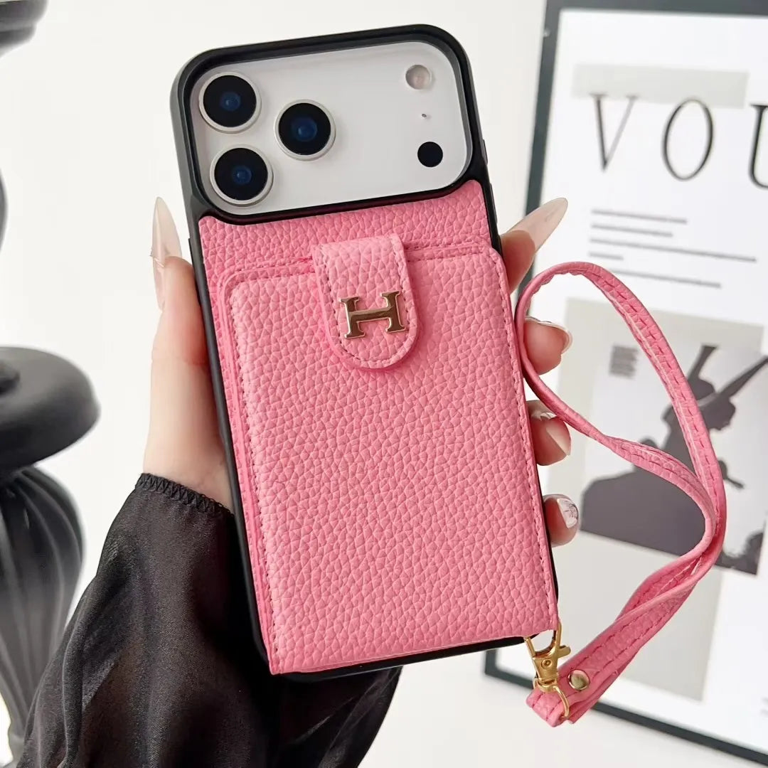 Designer IPhone Case With Wallet Card And Hand Strap