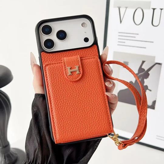 Designer IPhone Case With Wallet Card And Hand Strap