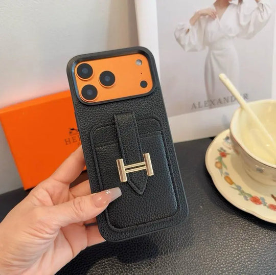 Designer Leather Phone Cover Card Slot For iPhone 12-17 Series
