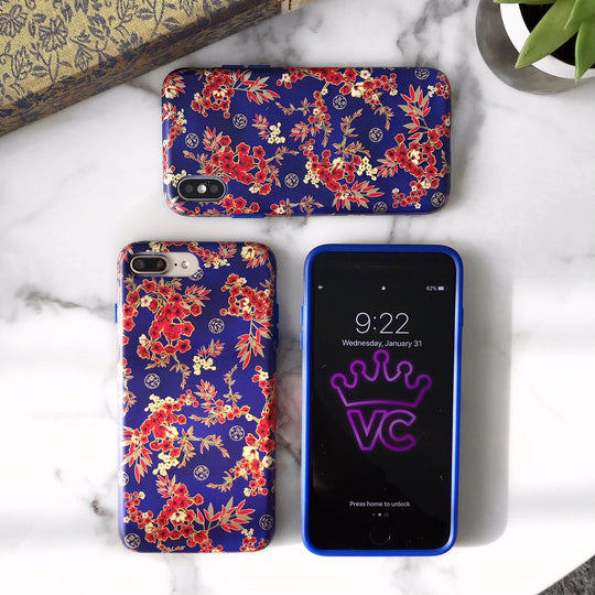 Cherry Blossom Floral Chrome iPhone Case – Chic Designer-Style Phone Cover