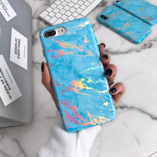 Blue Marble Holo Chrome iPhone Case – Stylish Slim Phone Cover