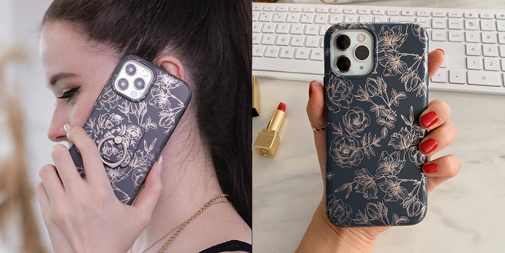 Floral Rose Gold Chrome iPhone Case – Aesthetic Shockproof Phone Cover