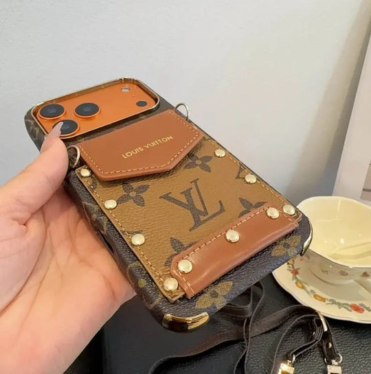 Luxury Phone Case with Crossbody Strap & Card Holder for iPhone 17 / 16 & more – Designer Style