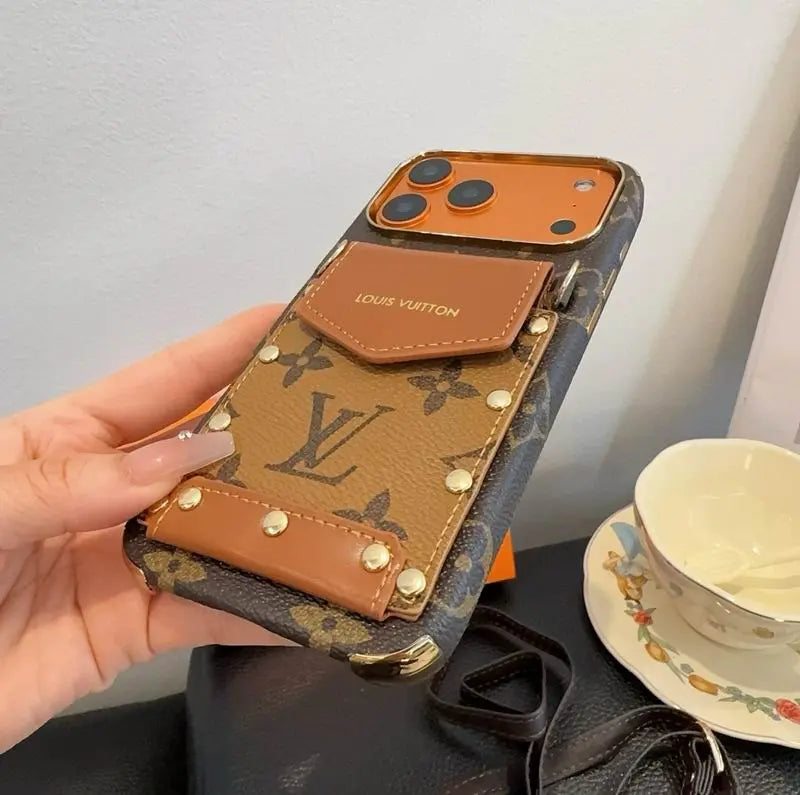 Luxury Phone Case with Crossbody Strap & Card Holder for iPhone 17 / 16 & more – Designer Style