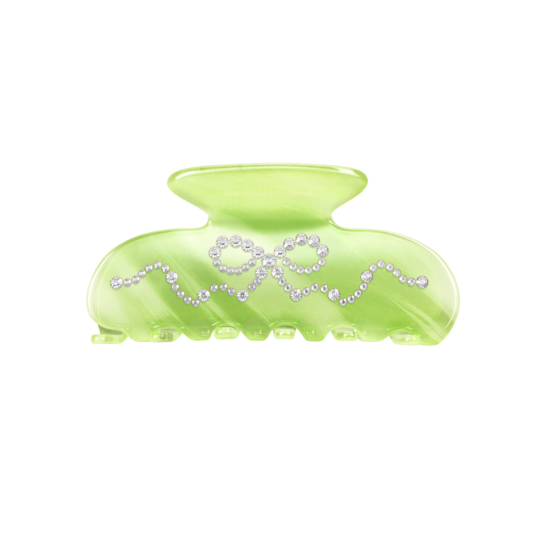 Matcha Swirl Crystal Bow Hair Clip – Aesthetic Hair Accessory