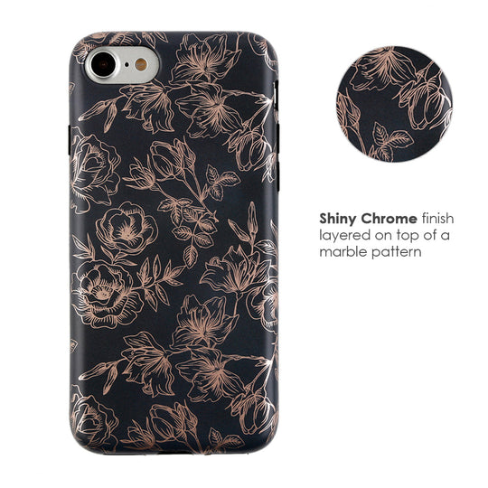Floral Rose Gold Chrome iPhone Case – Aesthetic Shockproof Phone Cover