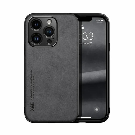 Luxury Leather Case For iPhone 17 16 16e 15 14 13 12 11 Pro Max & Metal Plate Support Car Hold