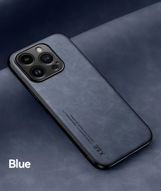 Luxury Leather Case For iPhone 17 16 16e 15 14 13 12 11 Pro Max & Metal Plate Support Car Hold