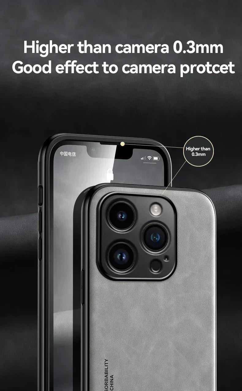 Luxury Leather Case For iPhone 17 16 16e 15 14 13 12 11 Pro Max & Metal Plate Support Car Hold
