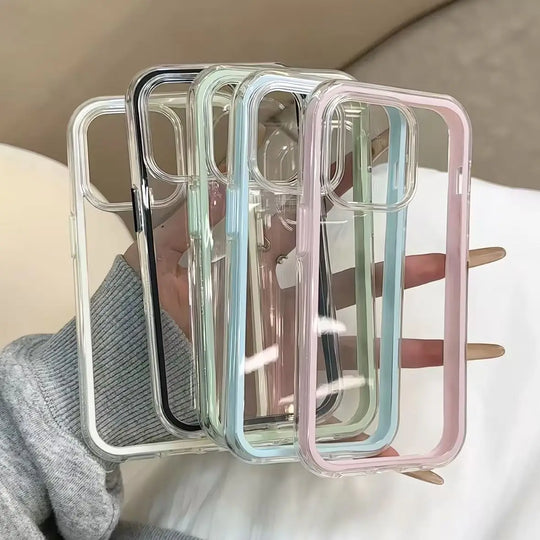 Luxury Candy Color Frame Clear Back Phone Case For iPhone 17 16 15 14 13 12 Pro Max- Acrylic Shockproof Bumper Cover