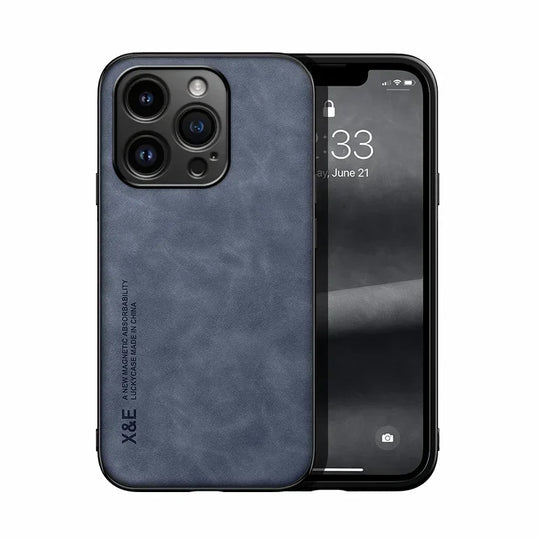 Luxury Leather Case For iPhone 17 16 16e 15 14 13 12 11 Pro Max & Metal Plate Support Car Hold