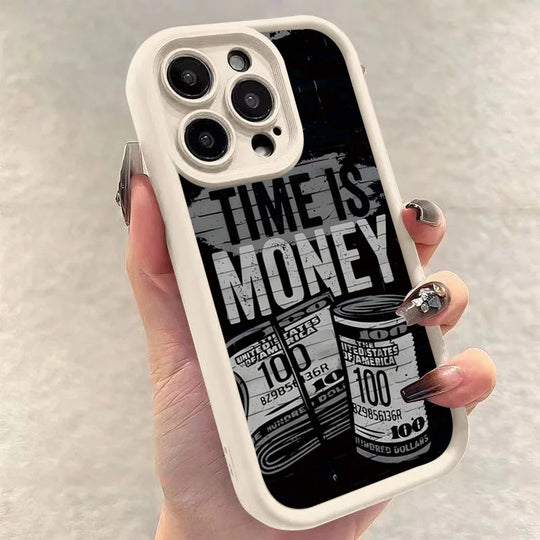 Phone Case for iPhone 11–17 Pro Max – “Time Is Money” Printed Full Coverage Soft TPU Cover