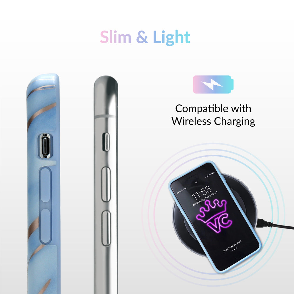 Sky Blue Rose Gold Chrome Marble iPhone Case – Trendy Protective Phone Cover