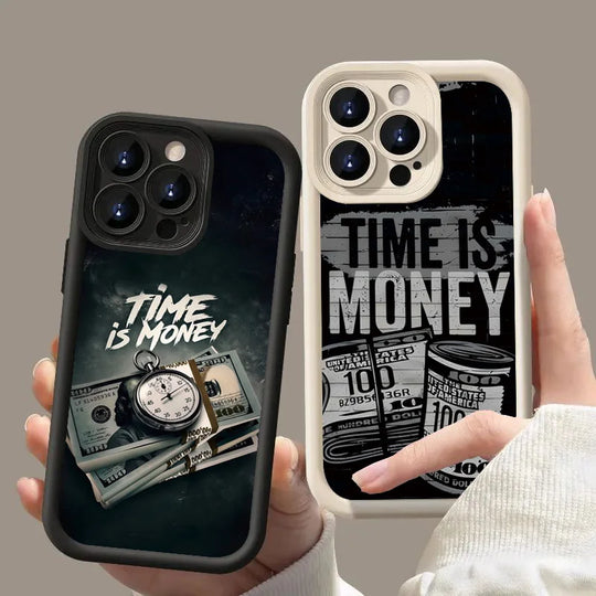 Phone Case for iPhone 11–17 Pro Max – “Time Is Money” Printed Full Coverage Soft TPU Cover