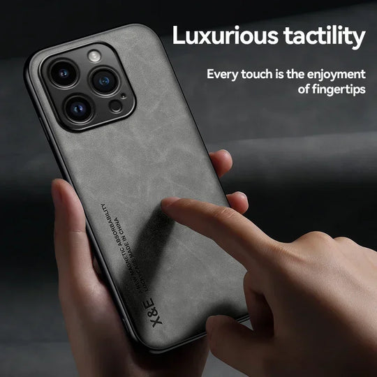 Luxury Leather Case For iPhone 17 16 16e 15 14 13 12 11 Pro Max & Metal Plate Support Car Hold