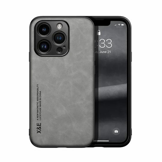 Luxury Leather Case For iPhone 17 16 16e 15 14 13 12 11 Pro Max & Metal Plate Support Car Hold