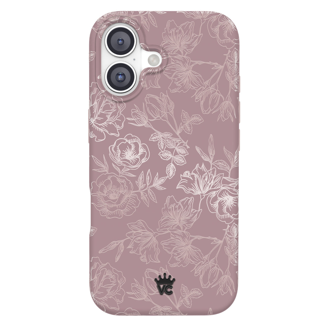Dusty Rose Chrome Floral iPhone Case – Luxury Aesthetic Phone Cover
