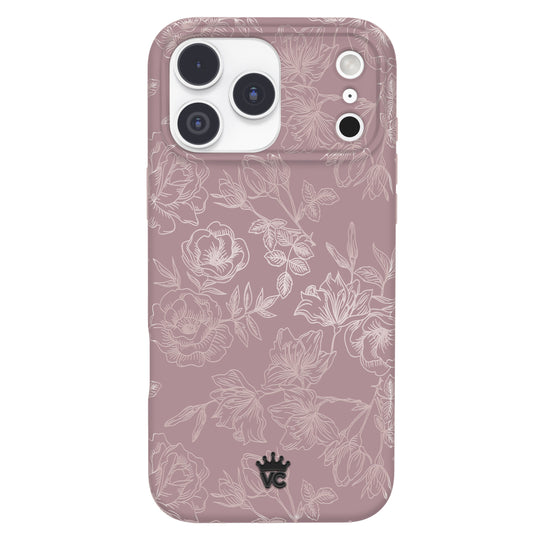 Dusty Rose Chrome Floral iPhone Case – Luxury Aesthetic Phone Cover