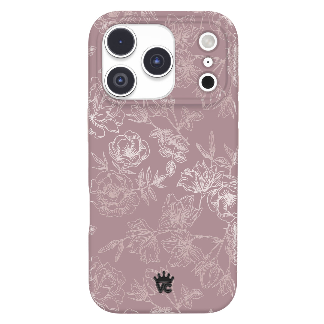Dusty Rose Chrome Floral iPhone Case – Luxury Aesthetic Phone Cover