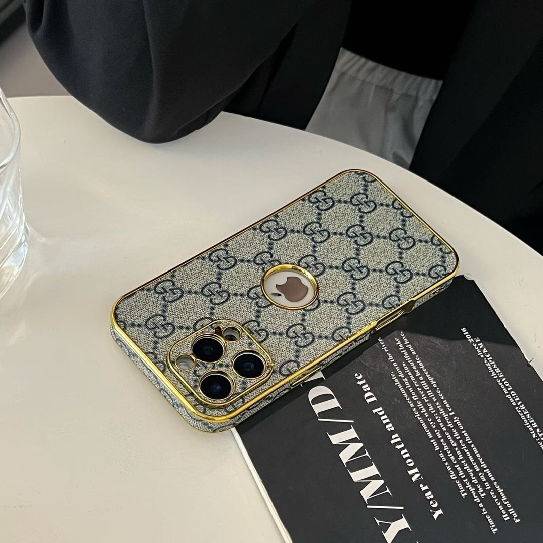 High Quality Electroplated Frame Ophidia Leather Apple iPhone Case