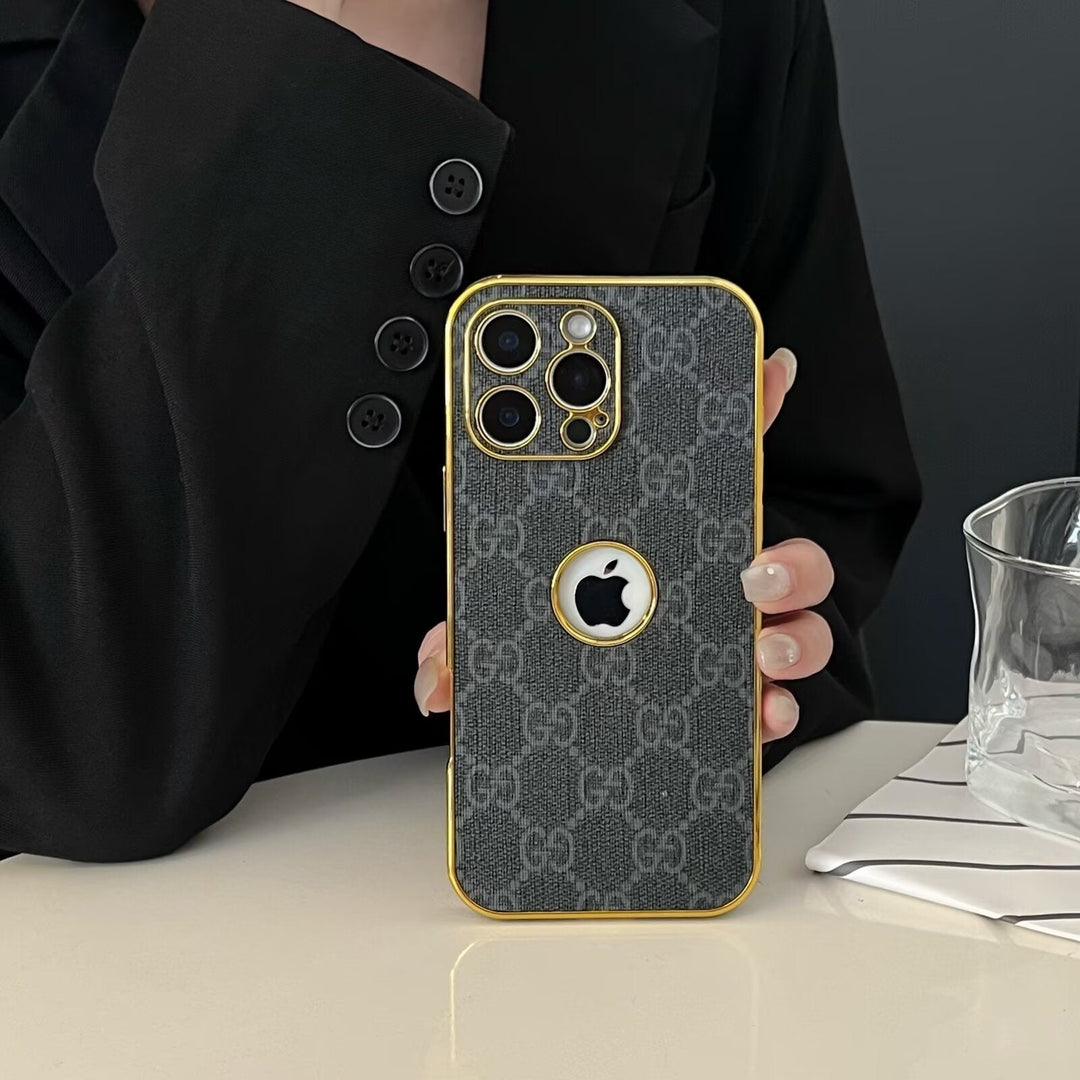 High Quality Electroplated Frame Ophidia Leather Apple iPhone Case