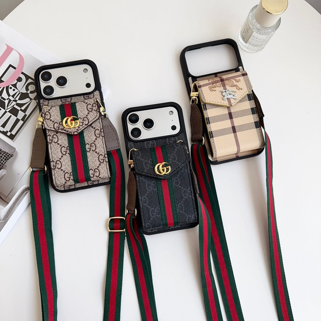 Leather iPhone Case With Card Wallet And Strap