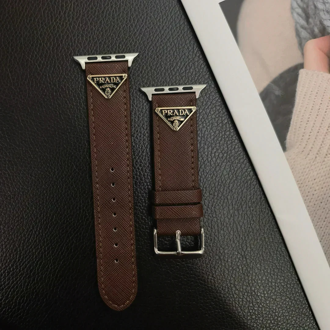 Double Triangle Monogram Label Leather Apple Watch Band