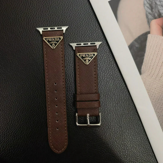 Double Triangle Monogram Label Leather Apple Watch Band