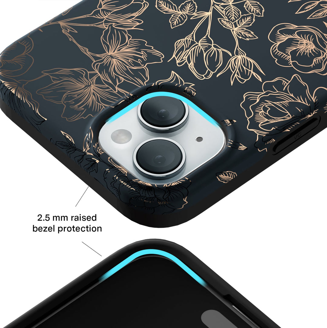 Floral Rose Gold Chrome iPhone Case – Aesthetic Shockproof Phone Cover