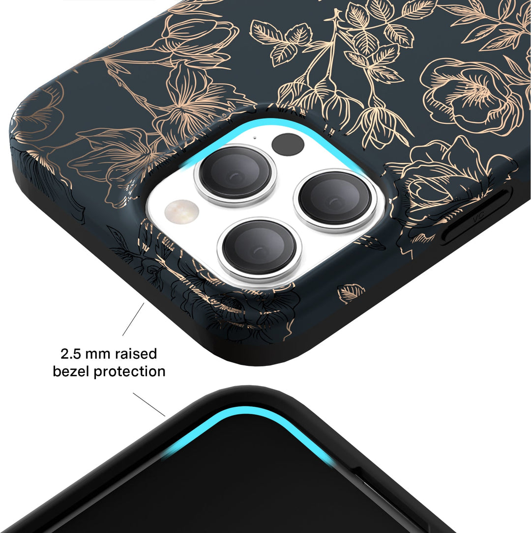 Floral Rose Gold Chrome iPhone Case – Aesthetic Shockproof Phone Cover