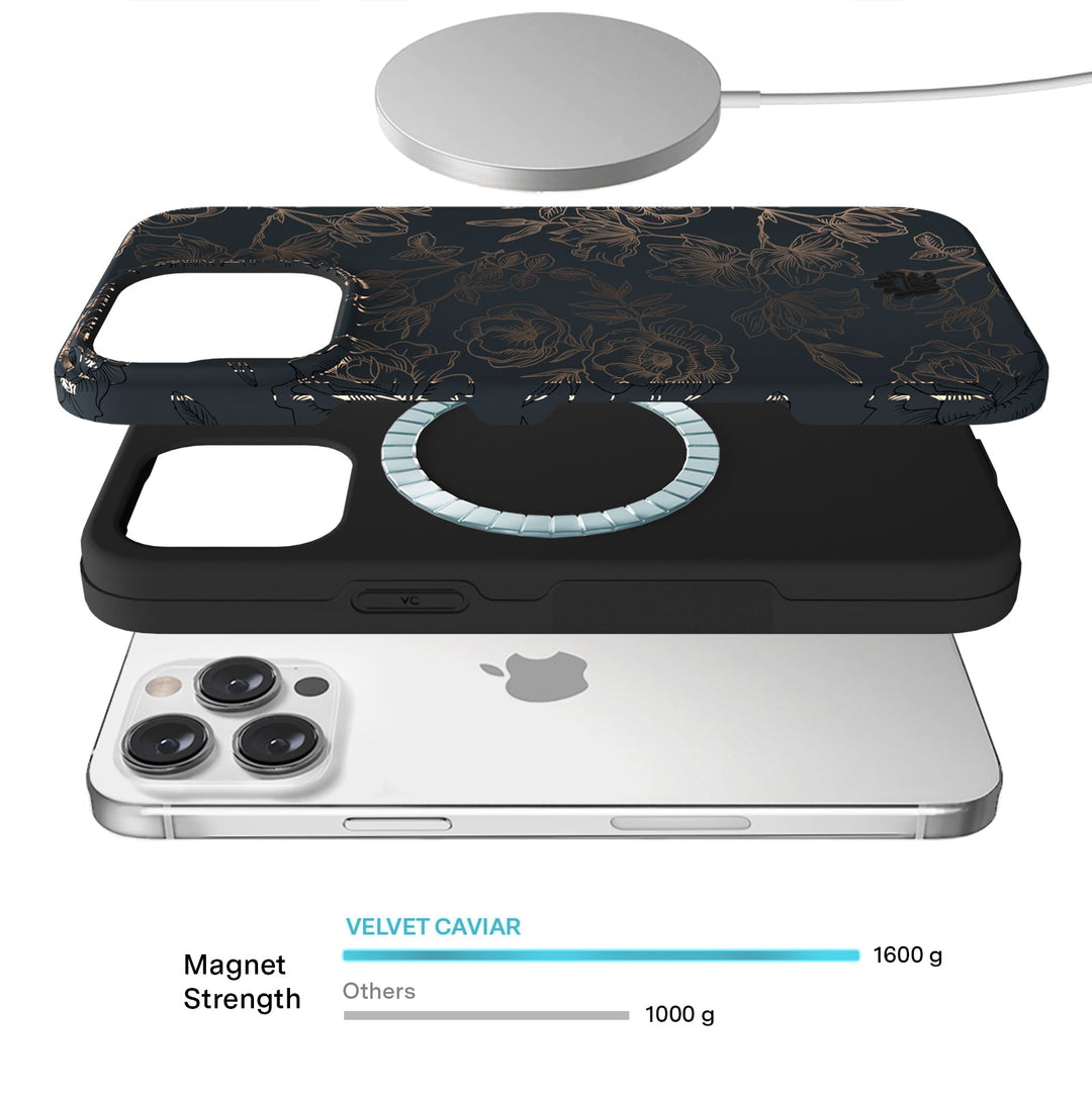 Floral Rose Gold Chrome iPhone Case – Aesthetic Shockproof Phone Cover