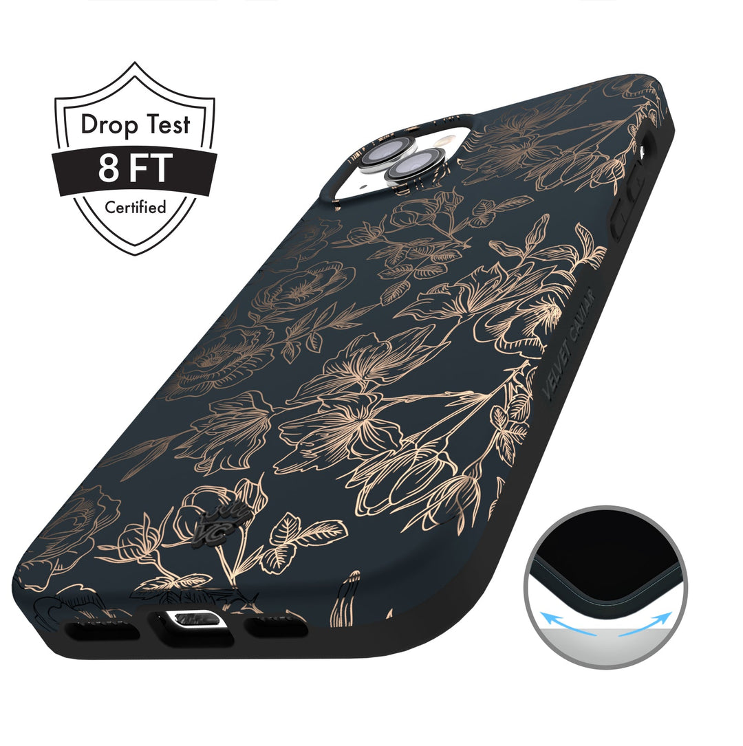 Floral Rose Gold Chrome iPhone Case – Aesthetic Shockproof Phone Cover