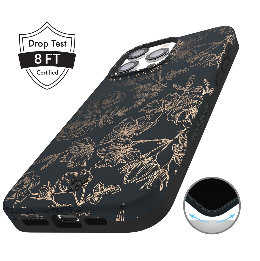 Floral Rose Gold Chrome iPhone Case – Aesthetic Shockproof Phone Cover