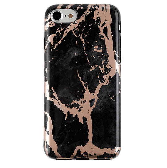 Black Marble Rose Gold Chrome iPhone Case – Aesthetic Shockproof Phone Cover