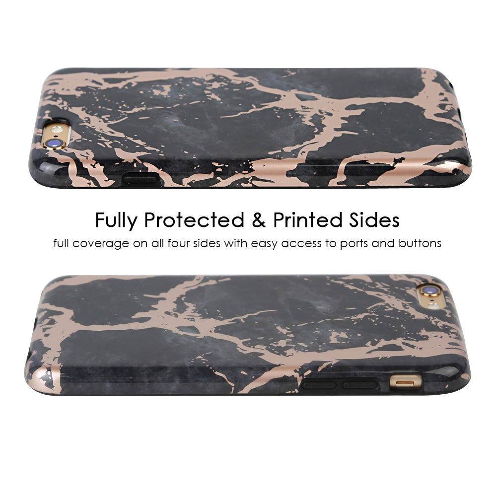 Black Marble Rose Gold Chrome iPhone Case – Aesthetic Shockproof Phone Cover