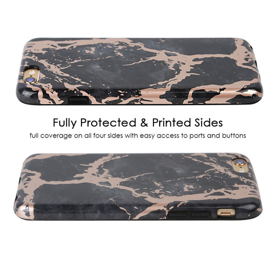 Black Marble Rose Gold Chrome iPhone Case – Aesthetic Shockproof Phone Cover