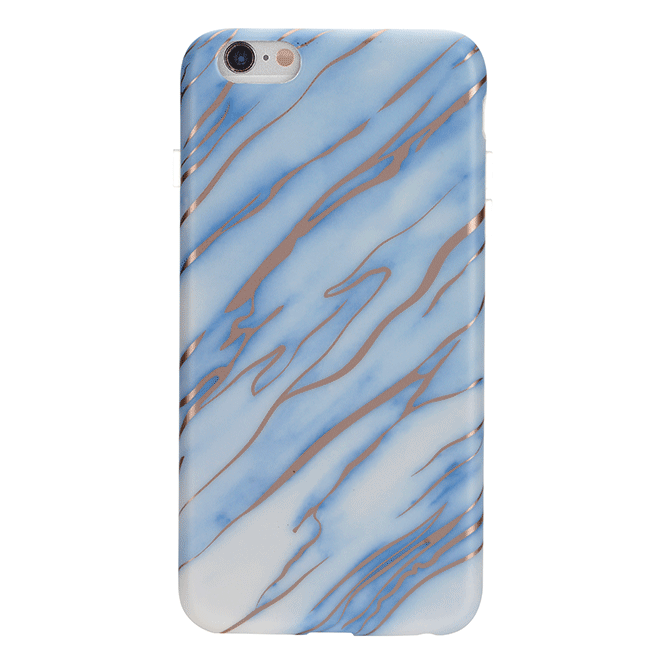 Sky Blue Rose Gold Chrome Marble iPhone Case – Trendy Protective Phone Cover