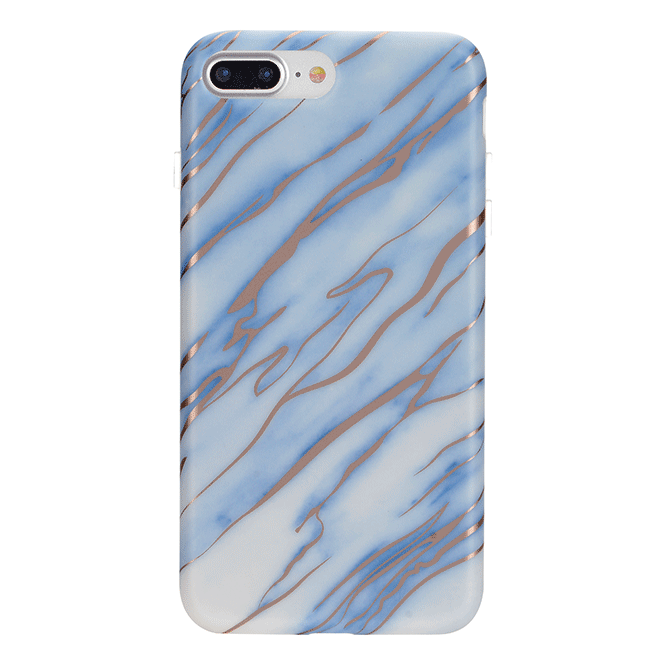 Sky Blue Rose Gold Chrome Marble iPhone Case – Trendy Protective Phone Cover
