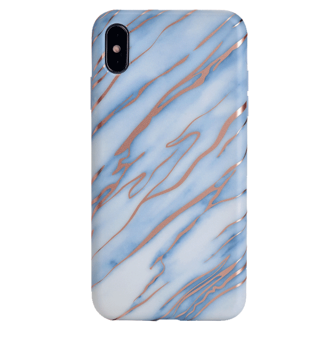 Sky Blue Rose Gold Chrome Marble iPhone Case – Trendy Protective Phone Cover