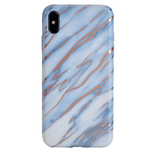 Sky Blue Rose Gold Chrome Marble iPhone Case – Trendy Protective Phone Cover