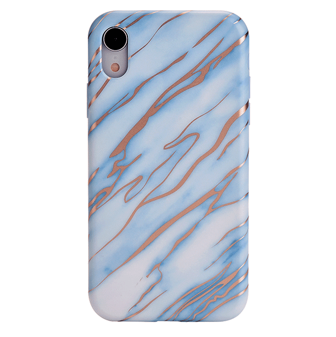 Sky Blue Rose Gold Chrome Marble iPhone Case – Trendy Protective Phone Cover