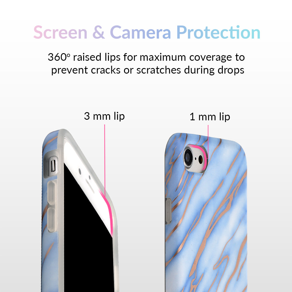 Sky Blue Rose Gold Chrome Marble iPhone Case – Trendy Protective Phone Cover