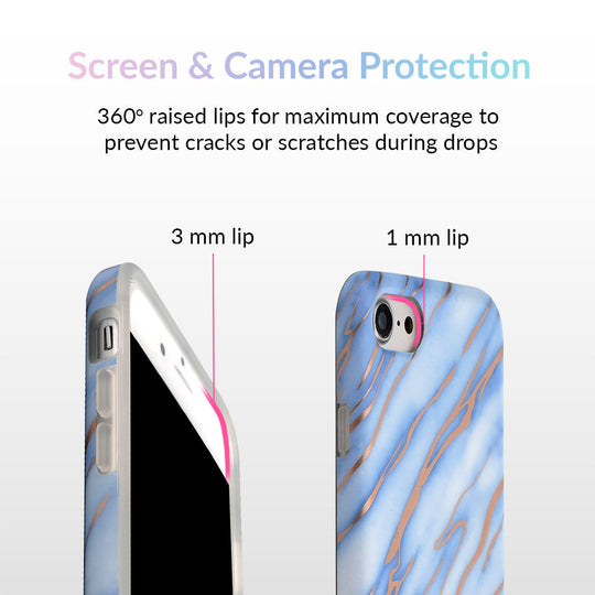Sky Blue Rose Gold Chrome Marble iPhone Case – Trendy Protective Phone Cover