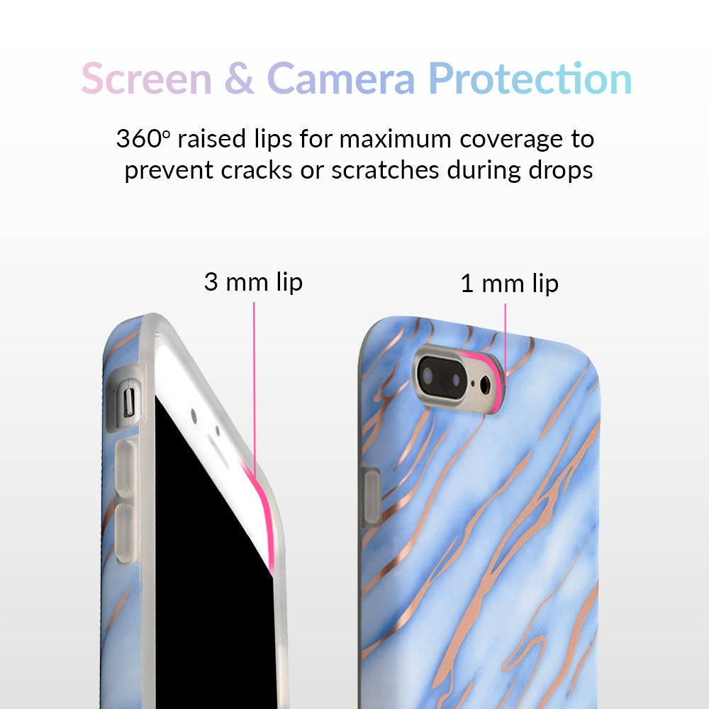 Sky Blue Rose Gold Chrome Marble iPhone Case – Trendy Protective Phone Cover