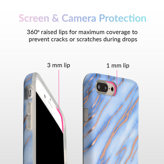 Sky Blue Rose Gold Chrome Marble iPhone Case – Trendy Protective Phone Cover