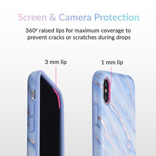 Sky Blue Rose Gold Chrome Marble iPhone Case – Trendy Protective Phone Cover