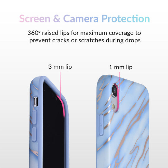 Sky Blue Rose Gold Chrome Marble iPhone Case – Trendy Protective Phone Cover