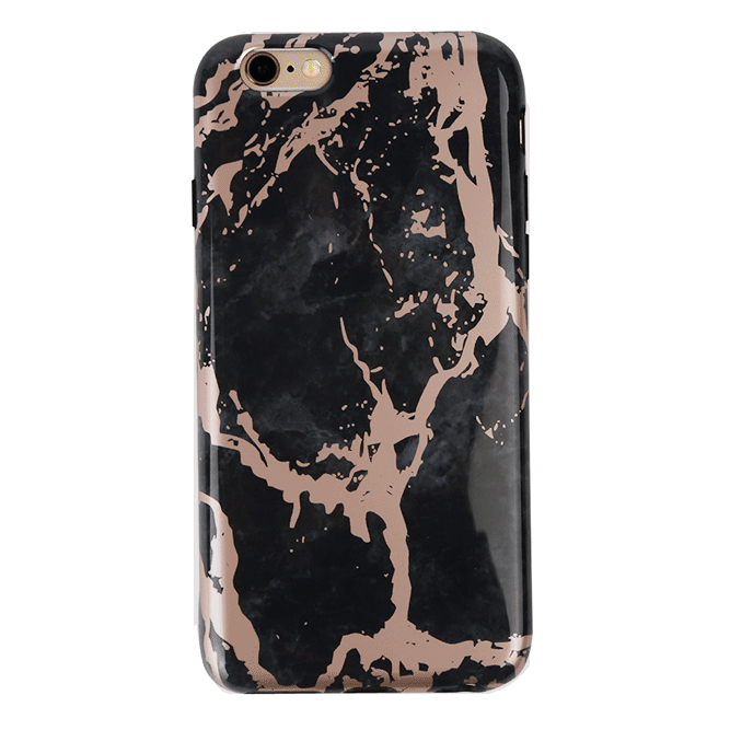 Black Marble Rose Gold Chrome iPhone Case – Aesthetic Shockproof Phone Cover