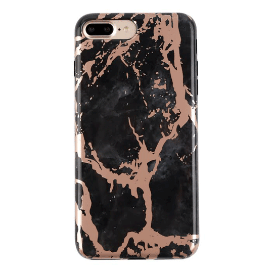 Black Marble Rose Gold Chrome iPhone Case – Aesthetic Shockproof Phone Cover