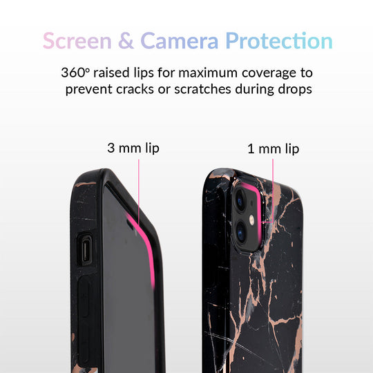 Black Marble Rose Gold Chrome iPhone Case – Aesthetic Shockproof Phone Cover